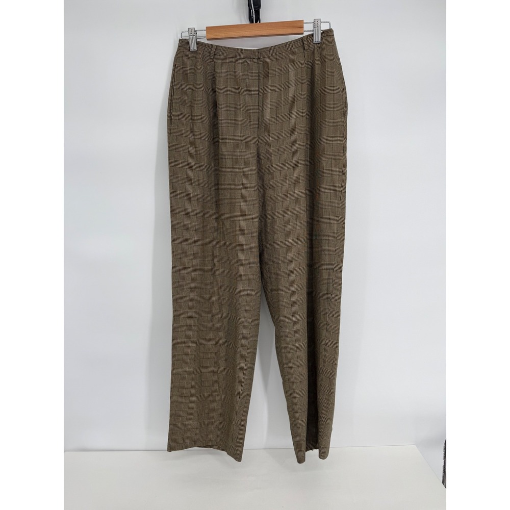 Liz Claiborne Collection Brown Glen Plaid Pleated High Rise Trousers Pants Sz 8